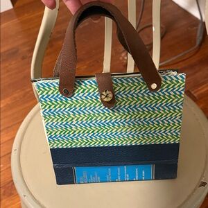 Readers Digest book cover Chevron Patterned Mini Bag with Brown Leather Handles